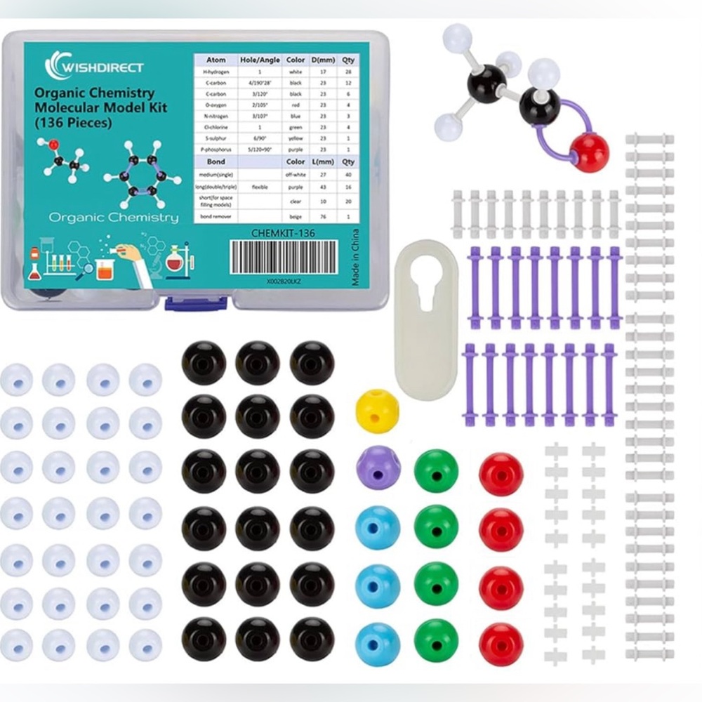 Wish Organic Chemistry Molecular Model Kit (136 Pieces) Complete LIKE NEW